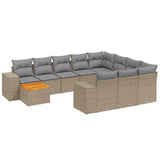 11 Piece Garden Sofa Set with Cushions Beige Poly Rattan - Front View
