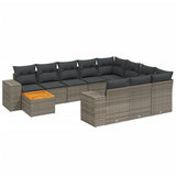 11 Piece Garden Sofa Set with Cushions Grey Poly Rattan - Front View