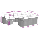 11 Piece Garden Sofa Set with Cushions Grey Poly Rattan - Low Angle