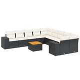 11 Piece Garden Sofa Set with Cushions Black Poly Rattan - Front View