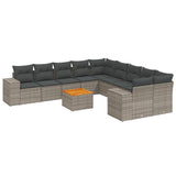 11 Piece Garden Sofa Set with Cushions Grey Poly Rattan - Front View