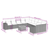 11 Piece Garden Sofa Set with Cushions Grey Poly Rattan - Low Angle