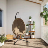 Hanging Egg Chair with Stand Taupe Fabric and Steel - Side View