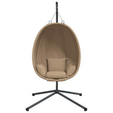 Hanging Egg Chair with Stand Taupe Fabric and Steel - Top-Down View