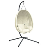 Hanging Egg Chair with Stand Beige Fabric and Steel - Front View