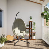 Hanging Egg Chair with Stand Beige Fabric and Steel - Side View
