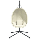 Hanging Egg Chair with Stand Beige Fabric and Steel - Top-Down View