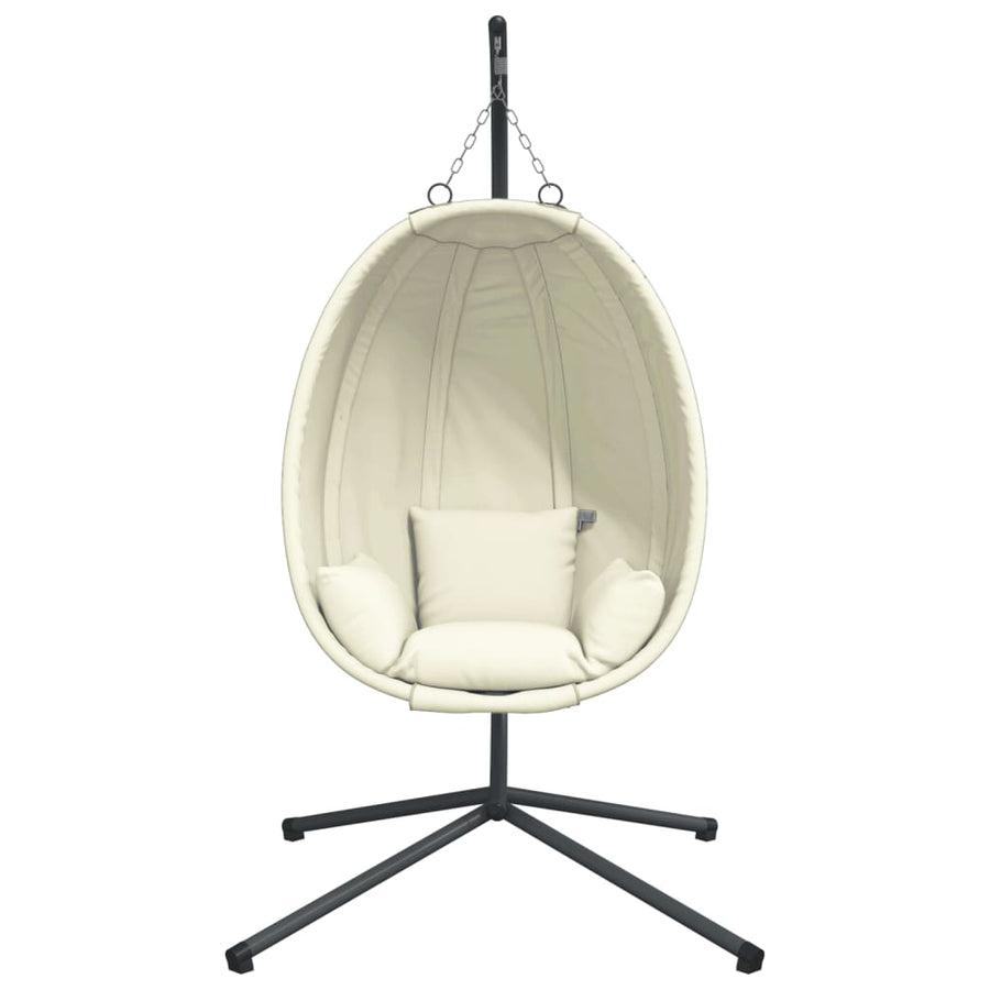 Hanging Egg Chair with Stand Beige Fabric and Steel