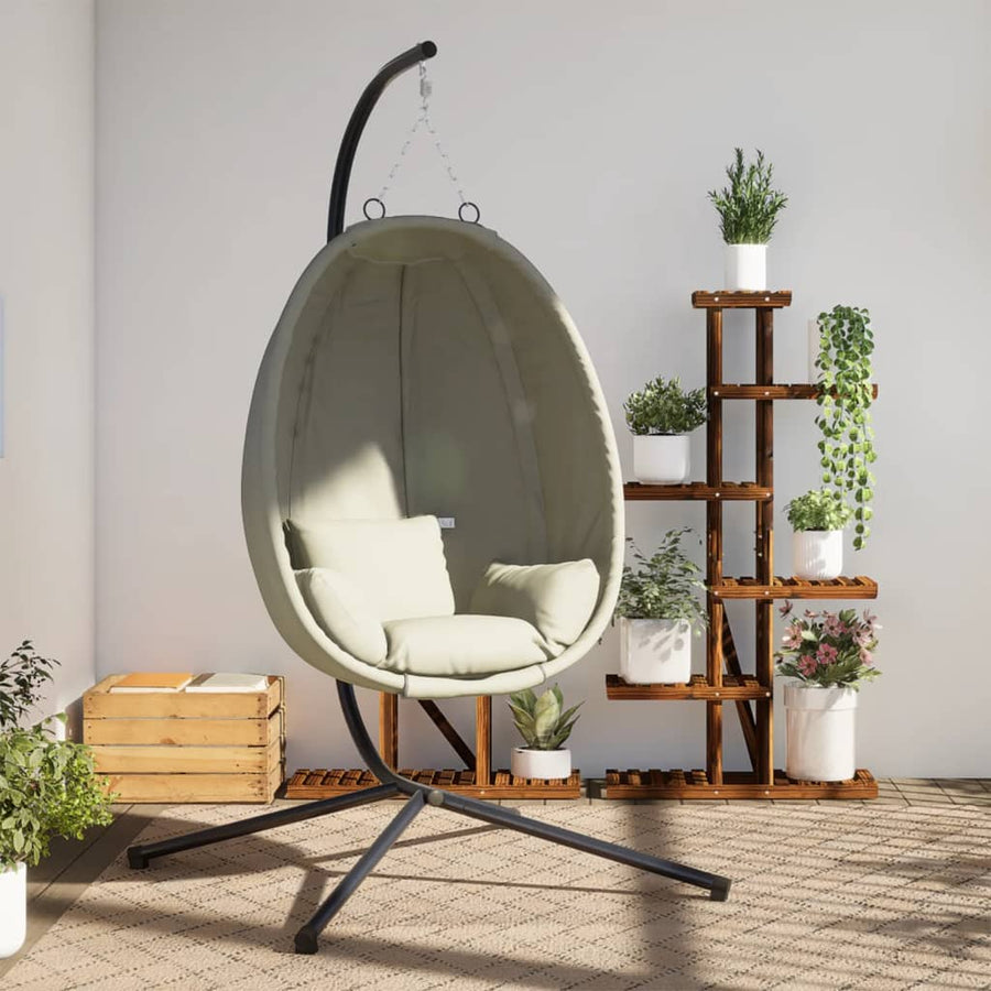 Hanging Egg Chair with Stand Beige Fabric and Steel