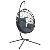 Hanging Egg Chair with Stand Anthracite Rattan and Steel - Front View