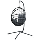 Hanging Egg Chair with Stand Anthracite Rattan and Steel - Rear View