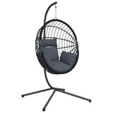 Hanging Egg Chair with Stand Anthracite Rattan and Steel
