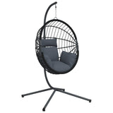 Hanging Egg Chair with Stand Anthracite Rattan and Steel - Front View