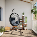 Hanging Egg Chair with Stand Anthracite Rattan and Steel - Side View