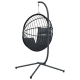 Hanging Egg Chair with Stand Anthracite Rattan and Steel - Rear View