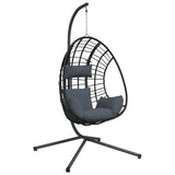 Hanging Egg Chair with Stand Anthracite Rattan and Steel - Front View