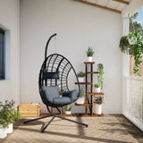 Hanging Egg Chair with Stand Anthracite Rattan and Steel - Side View