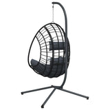 Hanging Egg Chair with Stand Anthracite Rattan and Steel - Rear View