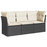 3 Piece Garden Sofa Set with Cushions Black Poly Rattan - Front View