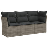 3 Piece Garden Sofa Set with Cushions Grey Poly Rattan - Front View
