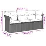 3 Piece Garden Sofa Set with Cushions Grey Poly Rattan - Side View