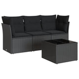 4 Piece Garden Sofa Set with Cushions Black Poly Rattan - Front View