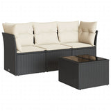 4 Piece Garden Sofa Set with Cushions Black Poly Rattan - Front View
