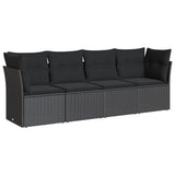 4 Piece Garden Sofa Set with Cushions Black Poly Rattan - Front View