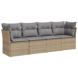 4 Piece Garden Sofa Set with Cushions Beige Poly Rattan - Front View