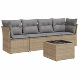5 Piece Garden Sofa Set with Cushions Beige Poly Rattan - Front View