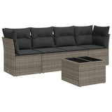 5 Piece Garden Sofa Set with Cushions Grey Poly Rattan - Front View