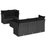 6 Piece Garden Sofa Set with Cushions Black Poly Rattan - Front View