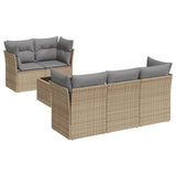 6 Piece Garden Sofa Set with Cushions Beige Poly Rattan - Front View