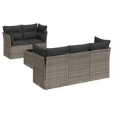 6 Piece Garden Sofa Set with Cushions Grey Poly Rattan - Front View