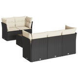 7 Piece Garden Sofa Set with Cushions Black Poly Rattan - Front View