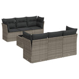 7 Piece Garden Sofa Set with Cushions Grey Poly Rattan - Front View