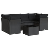 7 Piece Garden Sofa Set with Cushions Black Poly Rattan - Front View