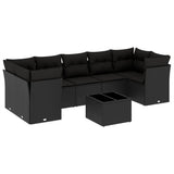8 Piece Garden Sofa Set with Cushions Black Poly Rattan - Front View