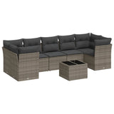 8 Piece Garden Sofa Set with Cushions Grey Poly Rattan - Front View