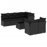 8 Piece Garden Sofa Set with Cushions Black Poly Rattan - Front View