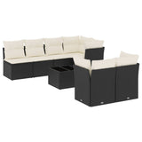 8 Piece Garden Sofa Set with Cushions Black Poly Rattan - Front View