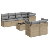 8 Piece Garden Sofa Set with Cushions Beige Poly Rattan - Front View