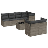 8 Piece Garden Sofa Set with Cushions Grey Poly Rattan - Front View