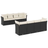 9 Piece Garden Sofa Set with Cushions Black Poly Rattan - Front View