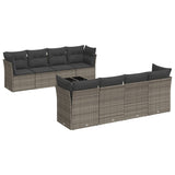 9 Piece Garden Sofa Set with Cushions Grey Poly Rattan - Front View