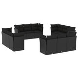 12 Piece Garden Sofa Set with Cushions Black Poly Rattan - Front View