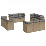 12 Piece Garden Sofa Set with Cushions Beige Poly Rattan - Front View