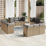 12 Piece Garden Sofa Set with Cushions Beige Poly Rattan