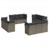 12 Piece Garden Sofa Set with Cushions Grey Poly Rattan - Front View