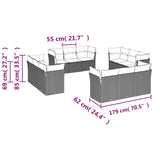 12 Piece Garden Sofa Set with Cushions Grey Poly Rattan - Side View